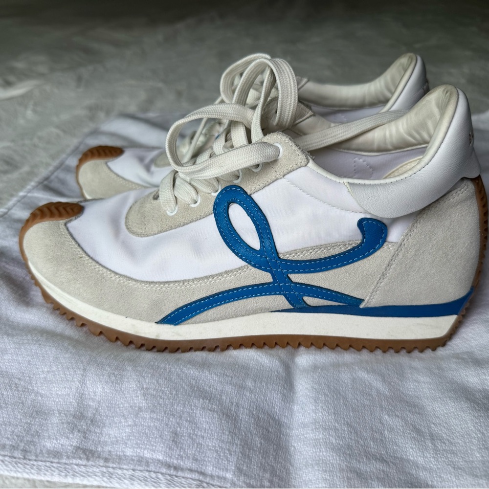 Loewe White and Blue Retro Sneakers